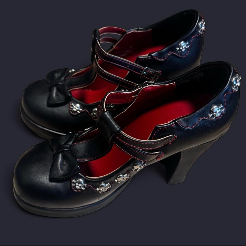 Demonia Crypto-06 Black Skull Mary Jane Heels